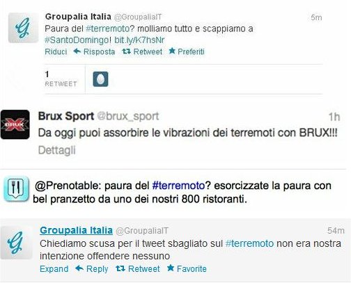 tweet su terremoto aziende